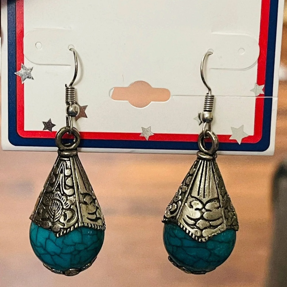Teal oxidized earrings